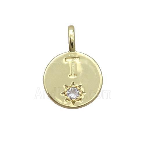 Copper Circle Pendant Pave Zircon T-letter Gold Plated