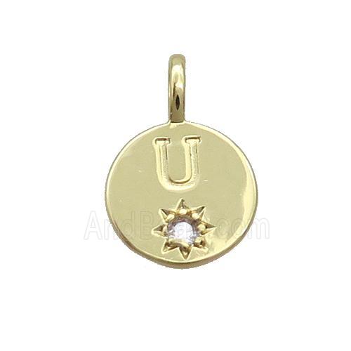 Copper Circle Pendant Pave Zircon U-letter Gold Plated