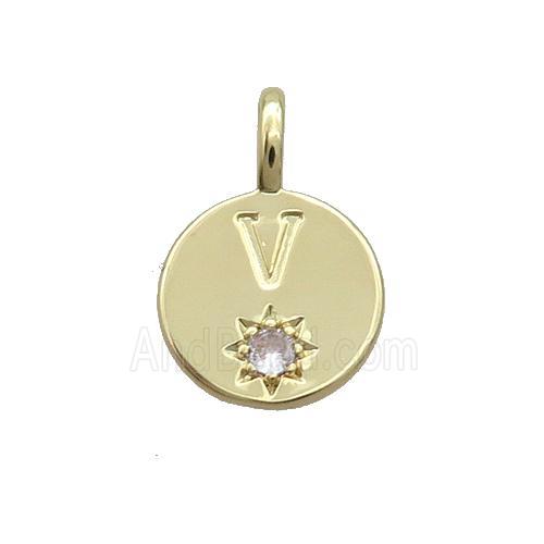 Copper Circle Pendant Pave Zircon V-letter Gold Plated