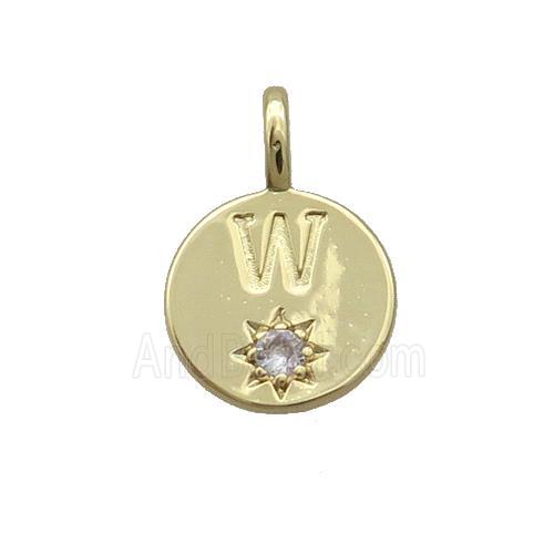 Copper Circle Pendant Pave Zircon W-letter Gold Plated
