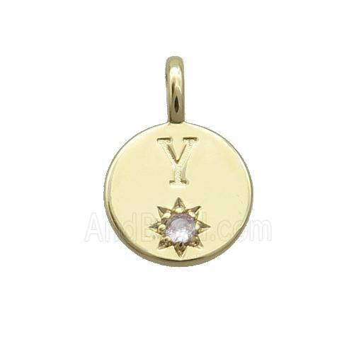 Copper Circle Pendant Pave Zircon Y-letter Gold Plated