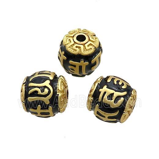 Tibetan Style Copper Round Beads Black Enamel Large Hole Gold Plated