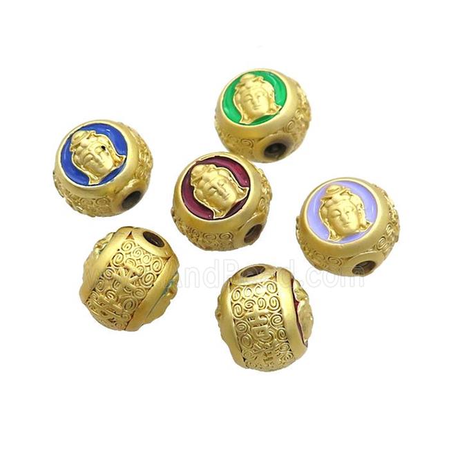 Copper Buddha Beads Enamel Large Hole Gold Plated Mixed Color