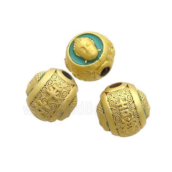 Copper Buddha Beads Teal Enamel Large Hole Gold Plated