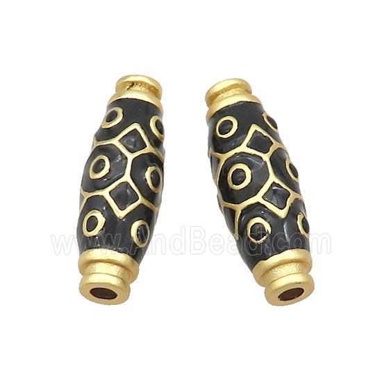 Copper Rice Beads Black Enamel Large Hole Gold Plated