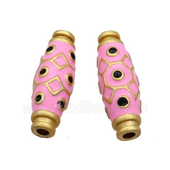 Copper Rice Beads Pink Enamel Large Hole Gold Plated