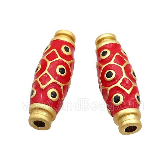 Copper Rice Beads Red Enamel Large Hole Gold Plated