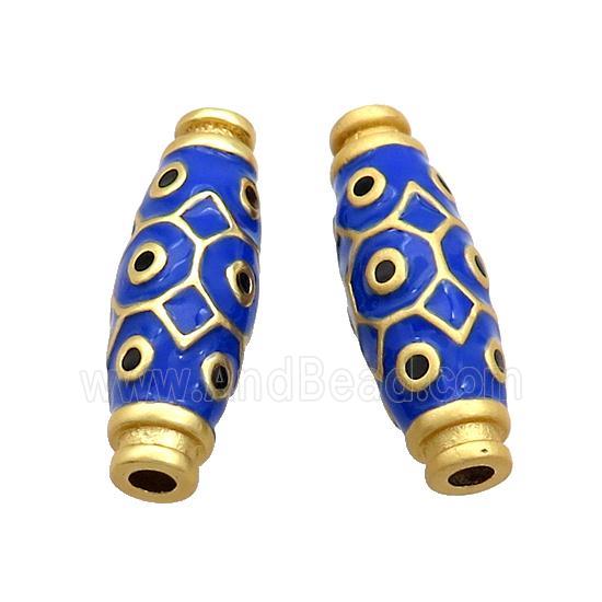 Copper Rice Beads Royalblue Enamel Large Hole Gold Plated