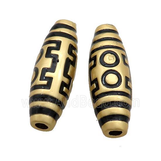 Copper Rice Beads Black Enamel Large Hole Gold Plated