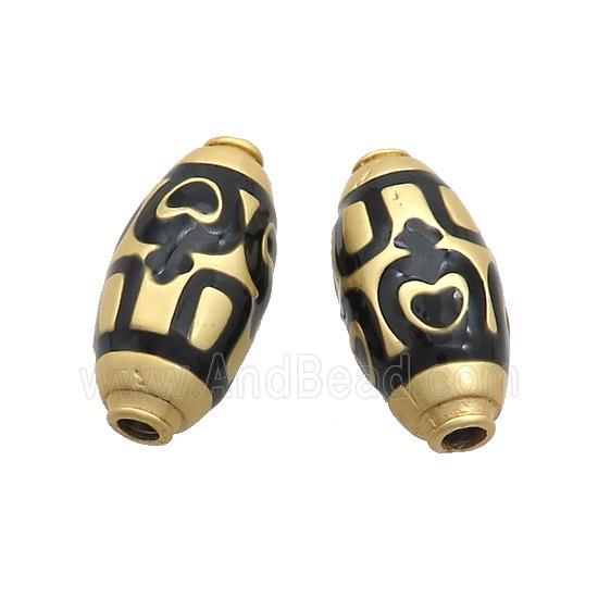 Copper Rice Beads Black Enamel Large Hole Gold Plated