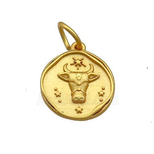 Copper Circle Pendant Zodiac Taurus 18K Gold Plated