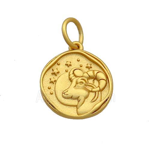 Copper Circle Pendant Zodiac Aries 18K Gold Plated