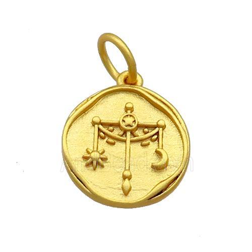 Copper Circle Pendant Zodiac Libra 18K Gold Plated
