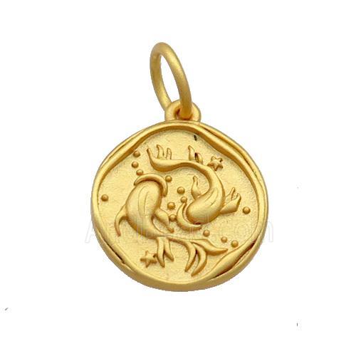 Copper Circle Pendant Zodiac Pisces 18K Gold Plated