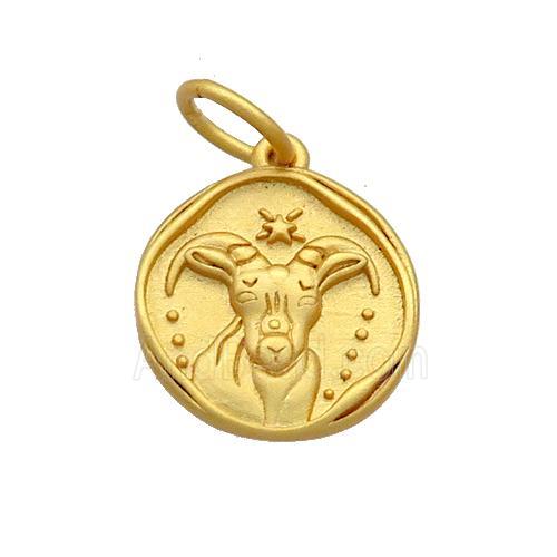 Copper Circle Pendant Zodiac Capricorn 18K Gold Plated