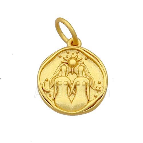 Copper Circle Pendant Zodiac Gemini 18K Gold Plated