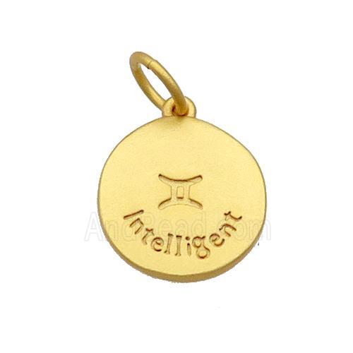 Copper Circle Pendant Zodiac Gemini 18K Gold Plated