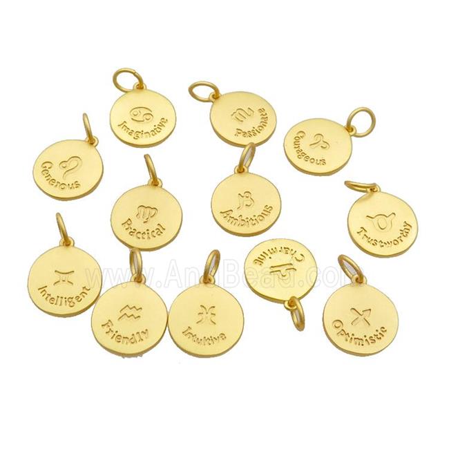 Copper Circle Pendant Zodiac 18K Gold Plated Mixed