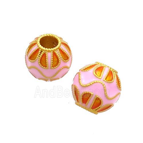Copper Round Beads Cloisonne Lotus Large Hole 18K Gold Plated