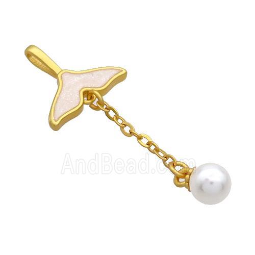 Copper Sharktail Pendant Pave White Resin Pearlized Plastic 18K Gold Plated