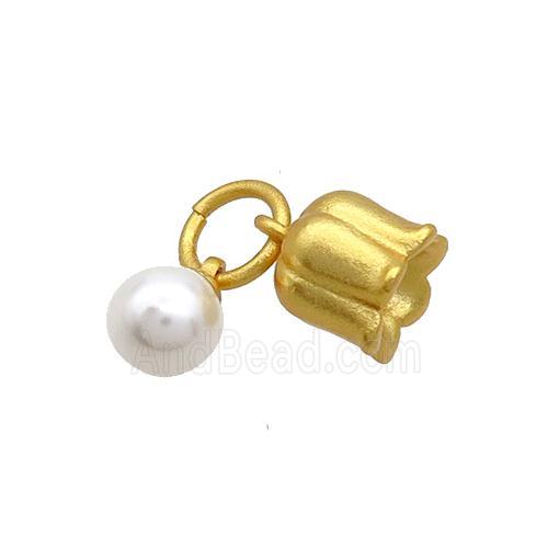 Copper Lotus Pendant Flower Pearlized Plastic 18K Gold Plated