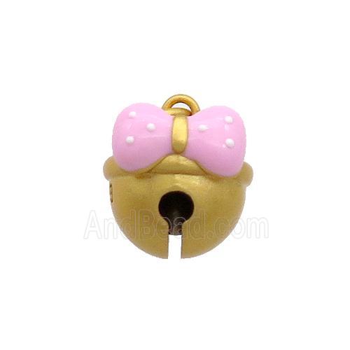 Copper Bell Pendant Pave Pink Resin Knot 18K Gold Plated
