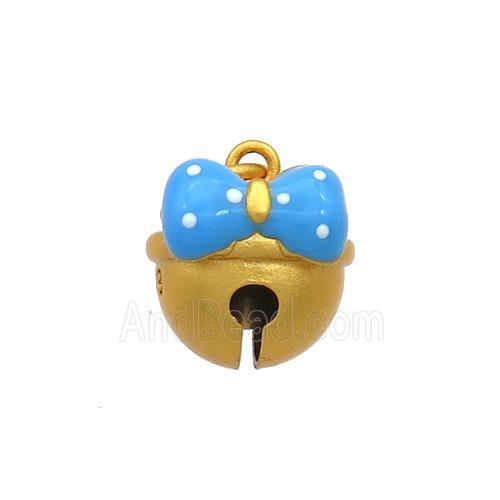 Copper Bell Pendant Pave Blue Resin Knot 18K Gold Plated