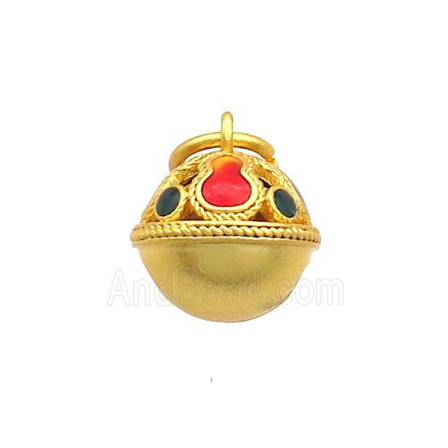 Copper Bell Pendant Pave Stone 18K Gold Plated