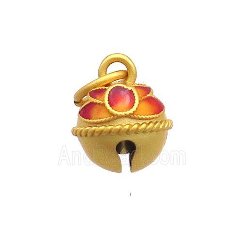 Copper Bell Pendant Orange Enamel 18K Gold Plated