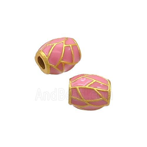 Copper Barrel Beads Pink Enamel 18K Gold Plated