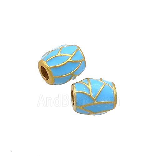 Copper Barrel Beads Blue Enamel 18K Gold Plated