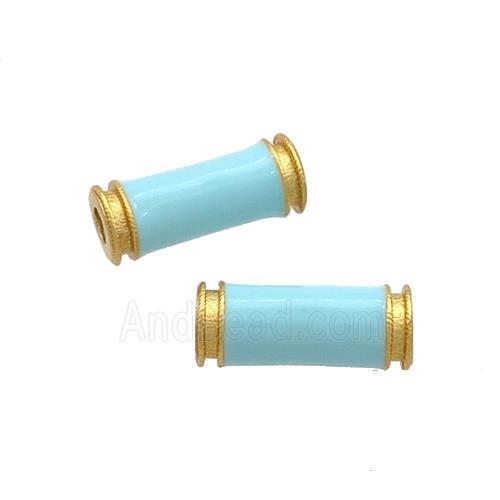Copper Tube Beads Teal Enamel 18K Gold Plated