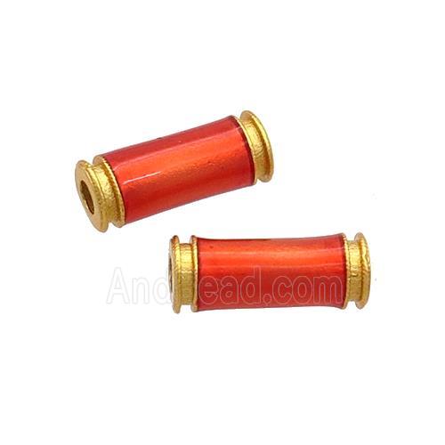 Copper Tube Beads Orange Enamel 18K Gold Plated