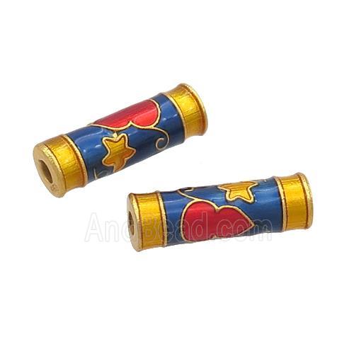 Copper Tube Beads Blue Cloisonne 18K Gold Plated
