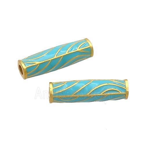Copper Tube Beads Teal Enamel 18K Gold Plated
