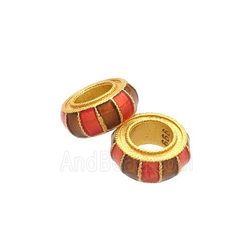 Copper Rondelle Beads Multicolor Cloisonne 18K Gold Plated Large Hole