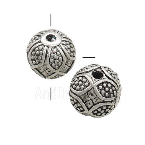 Tibetan Style Guru Beads Zinc T-Hole Round Antique Silver