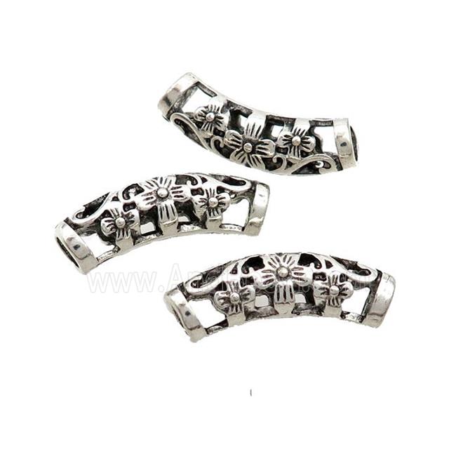 Tibetan Style Zinc Tube Beads Curved Large Hole Antique Silver
