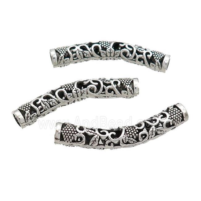 Tibetan Style Zinc Tube Beads Curved Large Hole Antique Silver
