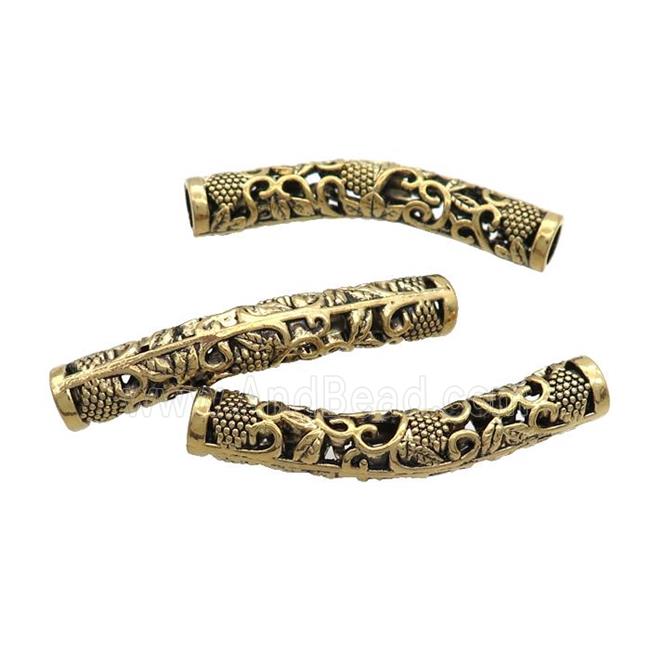 Tibetan Style Zinc Tube Beads Curved Large Hole Antique Gold