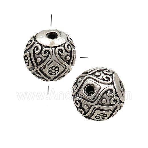 Tibetan Style Zinc Guru Beads Round THole Antique Silver