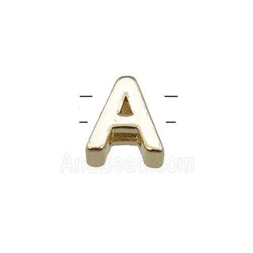 Copper Letter A Beads 2holes Gold Plated