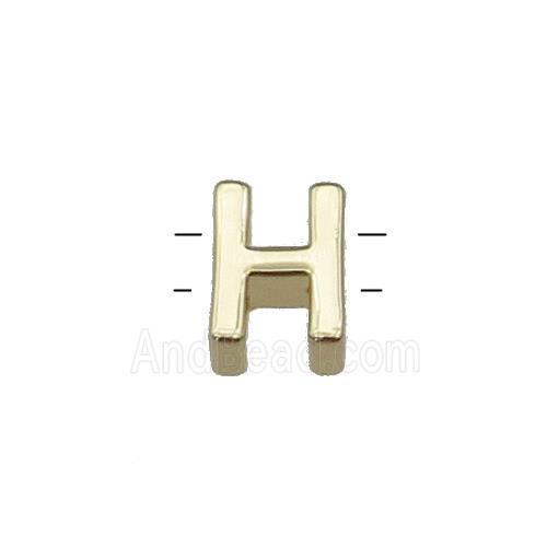 Copper Letter H Beads 2holes Gold Plated