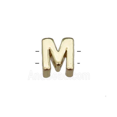 Copper Letter M Beads 2holes Gold Plated