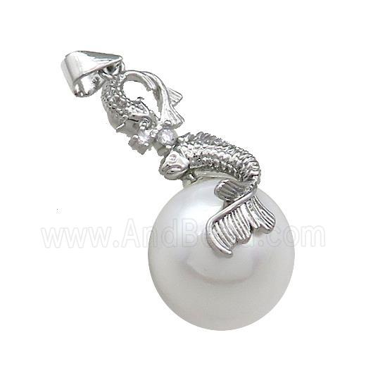 Copper Fish Pendant Pave Pearlized Plastic Platinum Plated