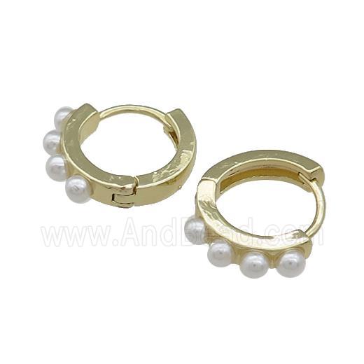 Copper Hoop Earrings Pave Pearlized Plastic Gold Plated