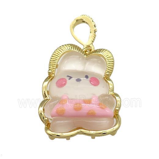 White Acrylic Rabbit Pendant Gold Plated