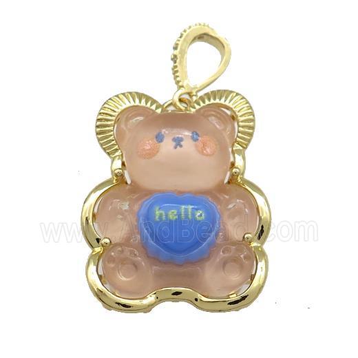 Peach Acrylic Bear Pendant Gold Plated