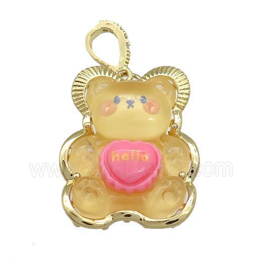 Yellow Acrylic Bear Pendant Gold Plated
