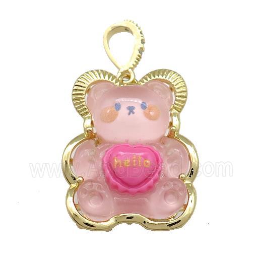 Pink Acrylic Bear Pendant Gold Plated